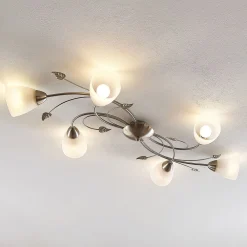 loftlampe Yannie, 6 lyskilder, 106 cm, nikkel/hvid, glas^Lindby Discount