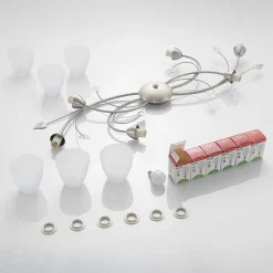 loftlampe Yannie, 6 lyskilder, 106 cm, nikkel/hvid, glas^Lindby Discount