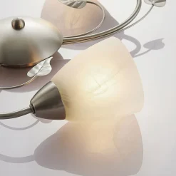 Lindby loftlampe Yannie, 3 lyskilder, 50 cm, nikkel/hvid, glas