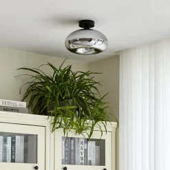 Lindby loftlampe Zehra, Ø 28 cm, røgfarvet grå, glas