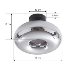 Lindby loftlampe Zehra, Ø 28 cm, røgfarvet grå, glas