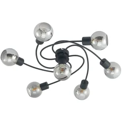 Lindby loftslampe Ciala, 7-lys, sort, smoke, glas