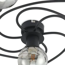 Lindby loftslampe Ciala, 7-lys, sort, smoke, glas