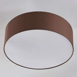 Lindby loftslampe Sebatin, Ø 40 cm, lysebrun, stof, E27