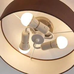 Lindby loftslampe Sebatin, Ø 40 cm, lysebrun, stof, E27