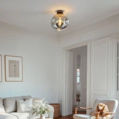 Lindby Loftlamper|Loftlamper>loftslampe Valentina, E27, røggrå, glas, Ø 25 cm