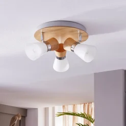 loftslampe Vivica, Ø 26 cm, krom/træ, 3 lyskilder^Lindby Outlet