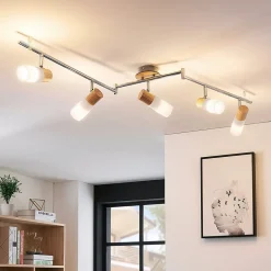 Lindby Loftlamper|Loftlamper>loftspot Christoph, 130 cm, 4 lyskilder, træ, glas