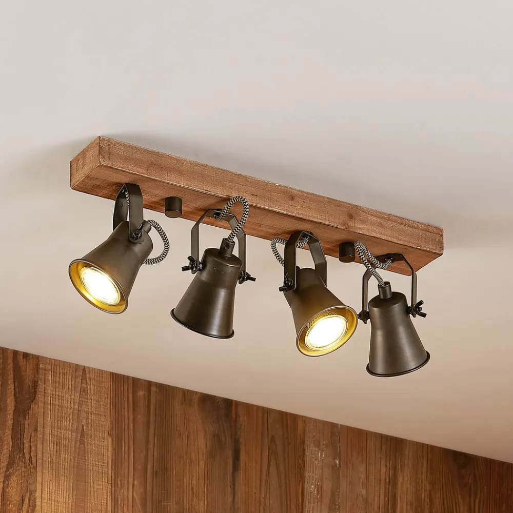 Lindby Loftlamper>loftspot Grandesa, 35 cm, 4 lyskilder, træ, metal