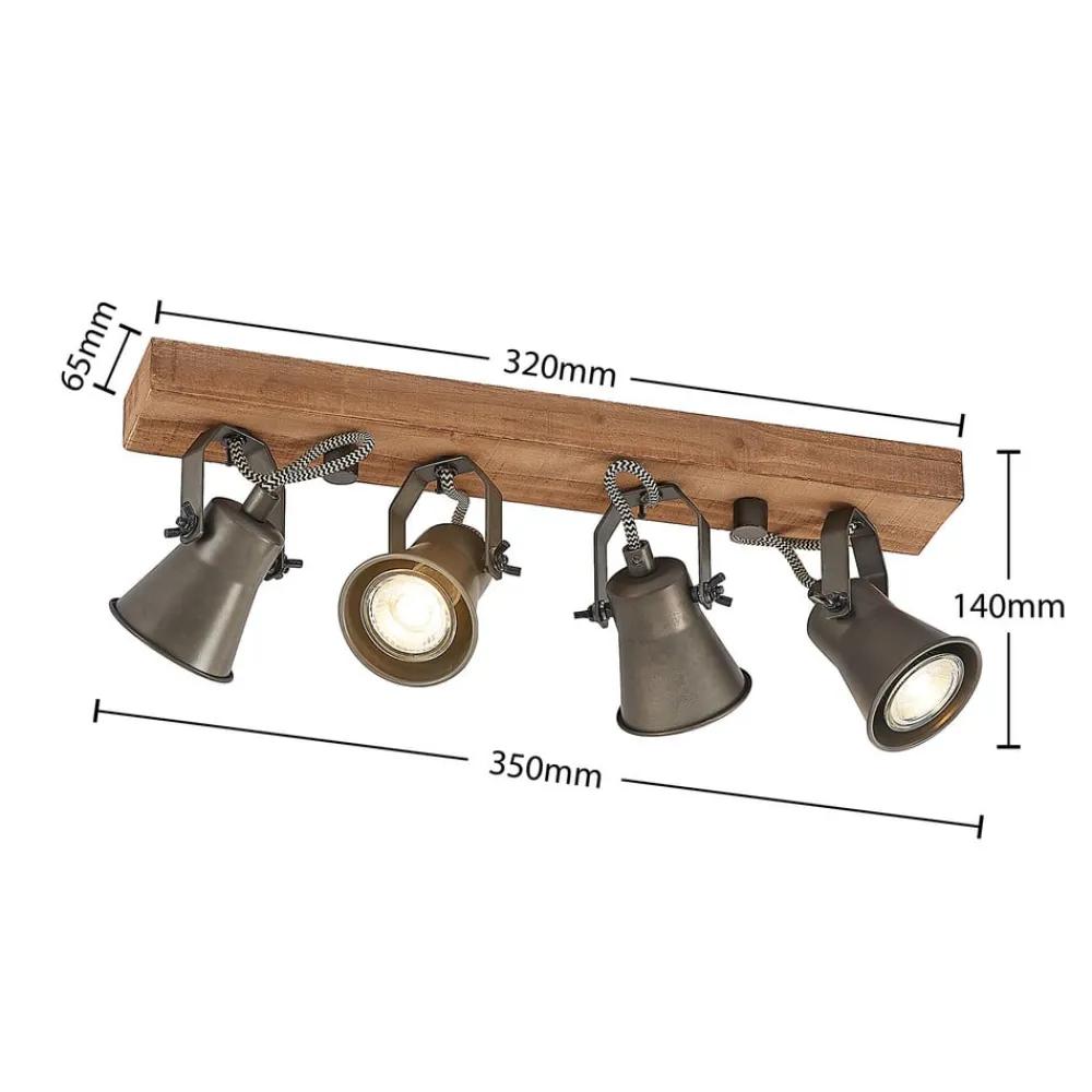Lindby Loftlamper>loftspot Grandesa, 35 cm, 4 lyskilder, træ, metal
