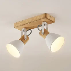 loftspot Merela, hvid, 28 cm, 2 lyskilder, træ, E14^Lindby Outlet