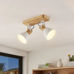 loftspot Merela, hvid, 28 cm, 2 lyskilder, træ, E14^Lindby Outlet