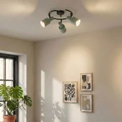 Lindby Arbejdsrum/Kontor|Gang>loftspot Ovelia, grøn/sort, 3 lyskilder, E27