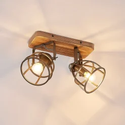 loftspot Rutger, 36 cm, 2 lyskilder, træ, bur, E14^Lindby Discount