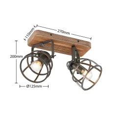 loftspot Rutger, 36 cm, 2 lyskilder, træ, bur, E14^Lindby Discount