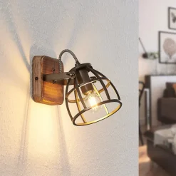 Lindby Væglamper|Væglamper>loftspot Rutger, 16 cm, 2 lyskilder, træ, bur, E14