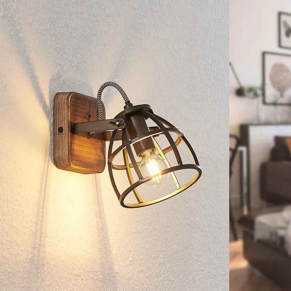 Lindby Væglamper|Væglamper>loftspot Rutger, 16 cm, 2 lyskilder, træ, bur, E14