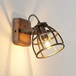 Lindby Væglamper|Væglamper>loftspot Rutger, 16 cm, 2 lyskilder, træ, bur, E14