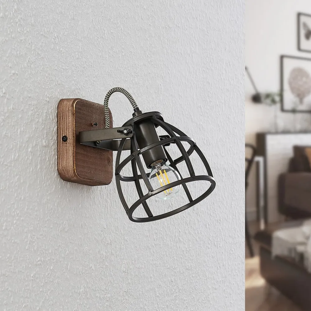 Lindby Væglamper|Væglamper>loftspot Rutger, 16 cm, 2 lyskilder, træ, bur, E14