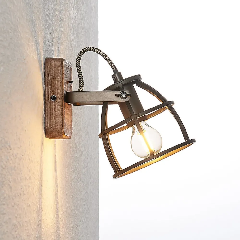 Lindby Væglamper|Væglamper>loftspot Rutger, 16 cm, 2 lyskilder, træ, bur, E14