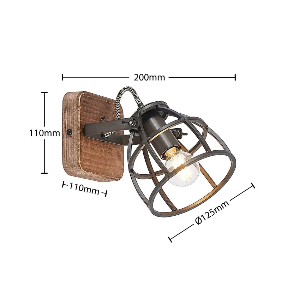 Lindby Væglamper|Væglamper>loftspot Rutger, 16 cm, 2 lyskilder, træ, bur, E14