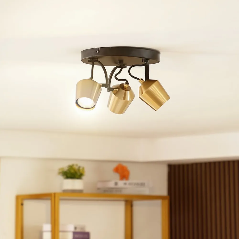 Lindby Spotlights>loftspot Sylveria, 3-lys, sort/guld, jern