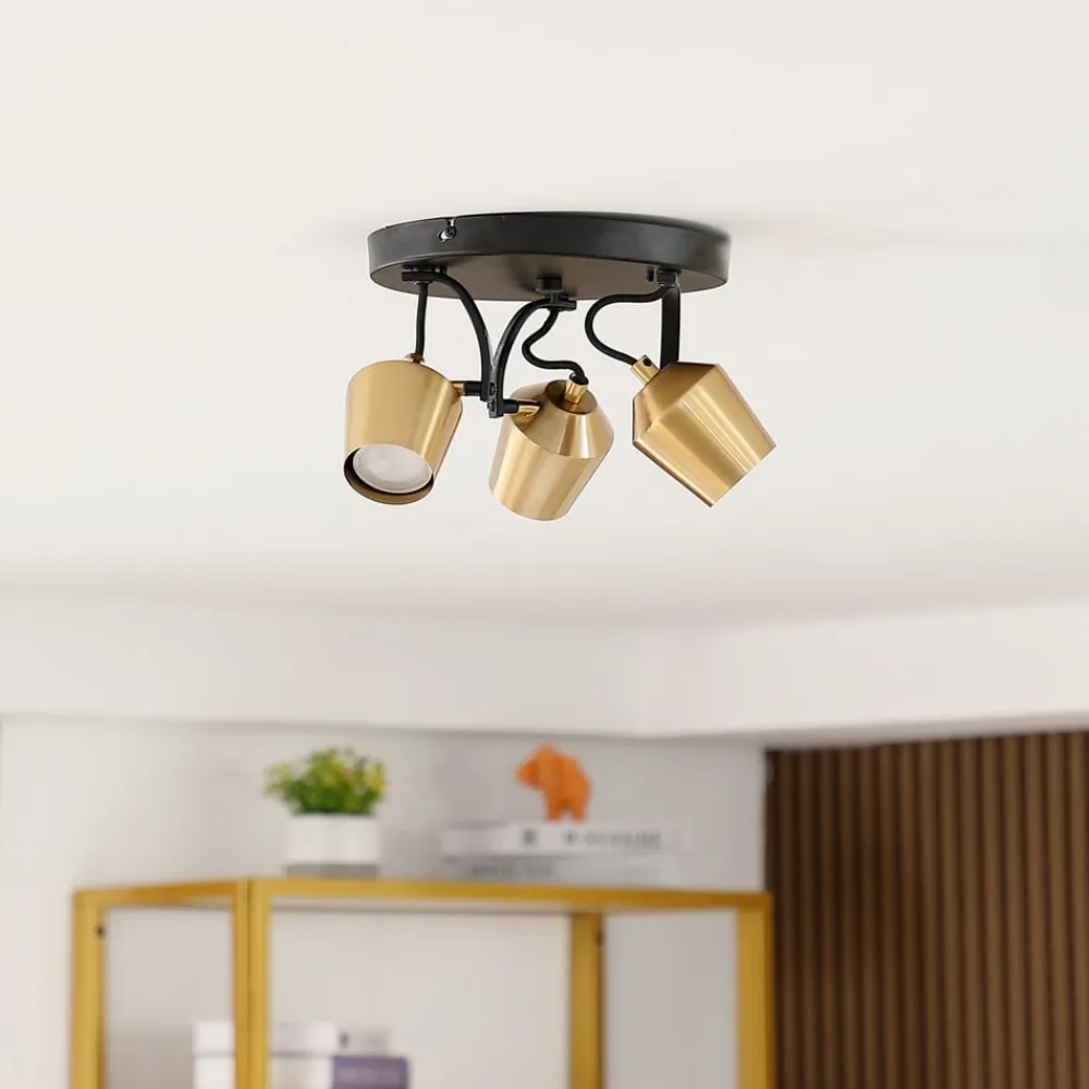 Lindby Spotlights>loftspot Sylveria, 3-lys, sort/guld, jern