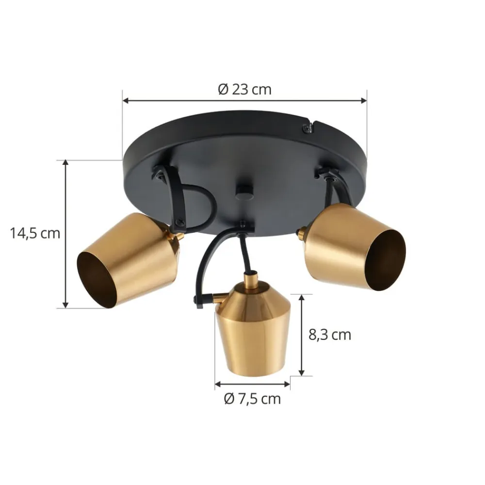 Lindby Spotlights>loftspot Sylveria, 3-lys, sort/guld, jern