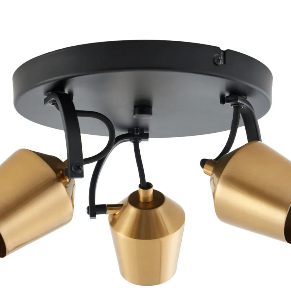 Lindby Spotlights>loftspot Sylveria, 3-lys, sort/guld, jern