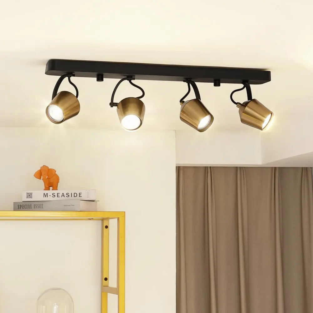 Lindby Spotlights>loftspot Sylveria, 4-lys, sort/guld, jern