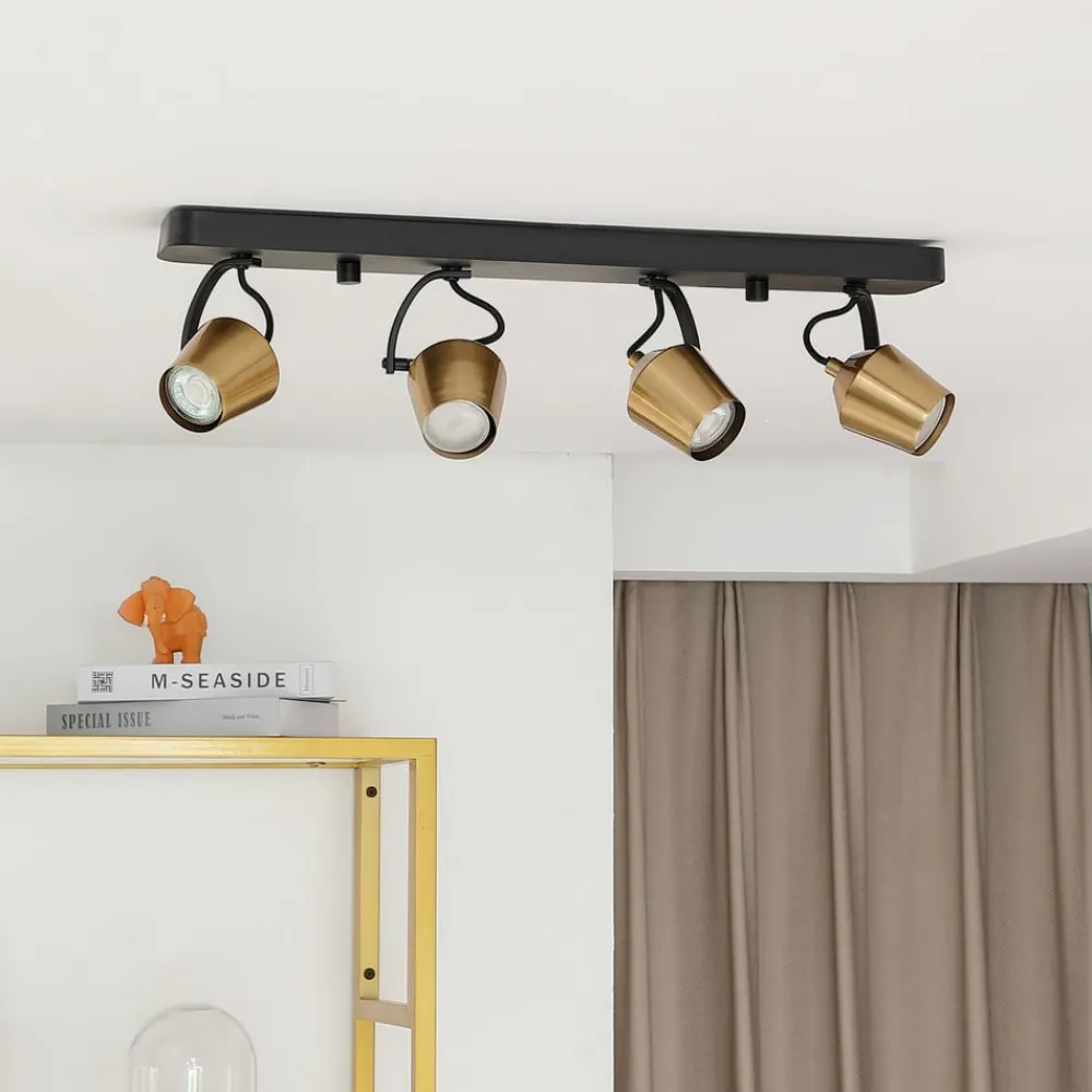 Lindby Spotlights>loftspot Sylveria, 4-lys, sort/guld, jern