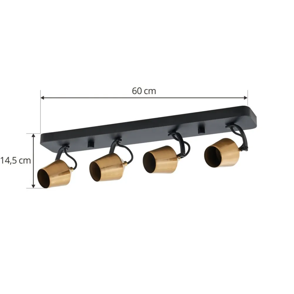 Lindby Spotlights>loftspot Sylveria, 4-lys, sort/guld, jern