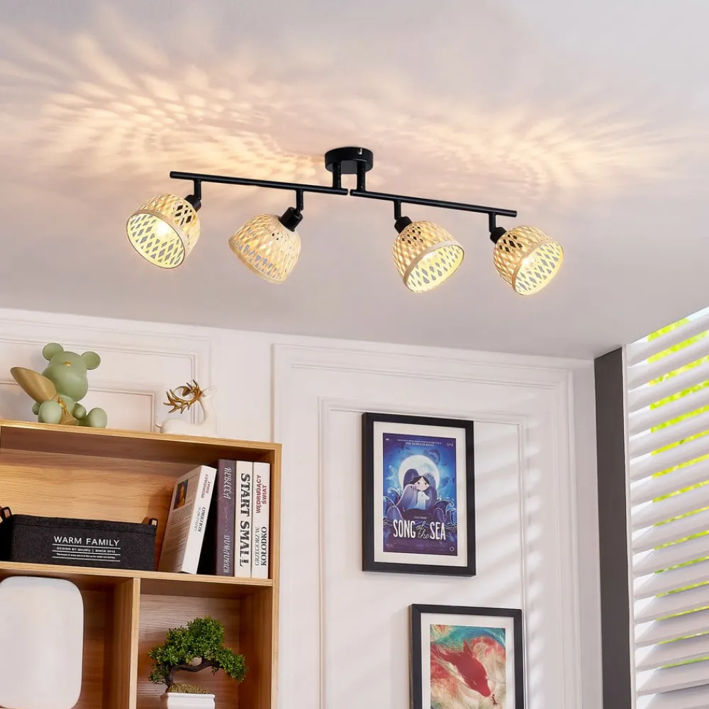 Lindby Spotlights>loftspot Youstin, 70,5 cm lang, bambus 4-lys, E14