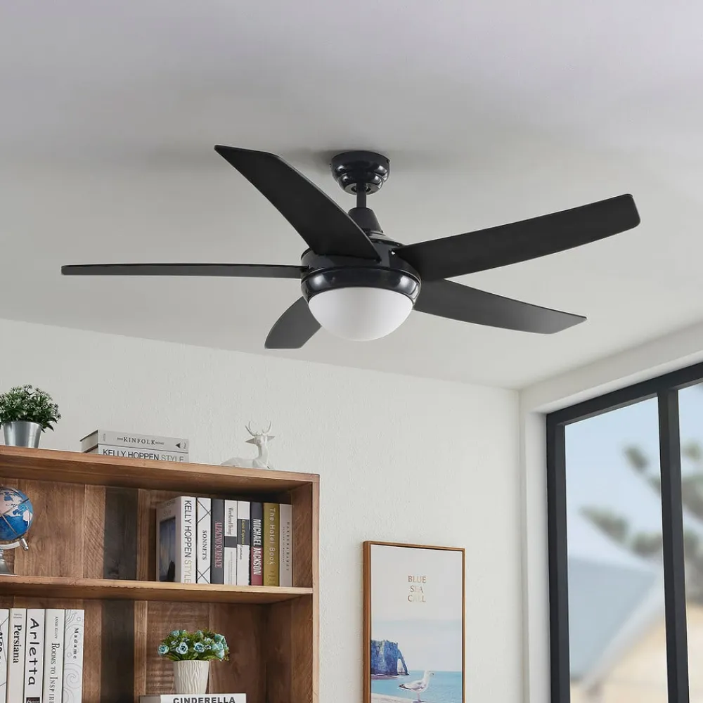 loftventilator med lys Auraya, støjsvag, sort^Lindby Best