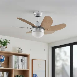 Lindby loftventilator med lys Minja, sølv, støjsvag, 78 cm