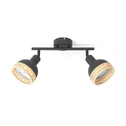 Lindby Lonnaris spotlight, rattan, sort, 2 lyskilder.