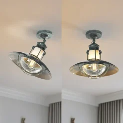 Lindby Louisanne loftlampe, grågrøn, metal, Ø 35cm