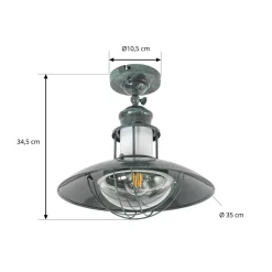 Lindby Louisanne loftlampe, grågrøn, metal, Ø 35cm