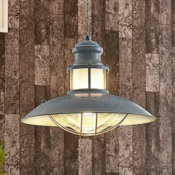 Lindby Louisanne pendellampe, Ø35cm, grågrøn, metal, glas
