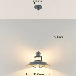 Lindby Louisanne pendellampe, Ø35cm, grågrøn, metal, glas
