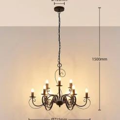 Lindby lysekrone Caleb, 9 lyskilder, rustfarvet, metal, E14