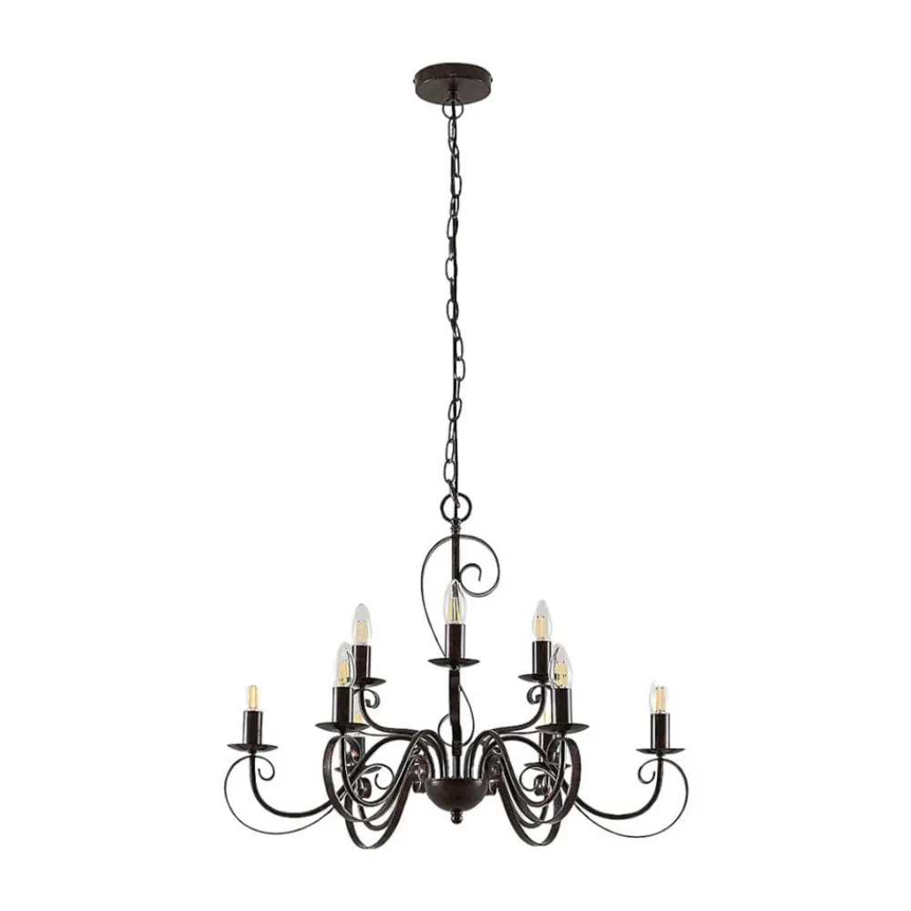 Lindby lysekrone Caleb, 9 lyskilder, rustfarvet, metal, E14