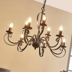 Lindby lysekrone Caleb, 9 lyskilder, rustfarvet, metal, E14