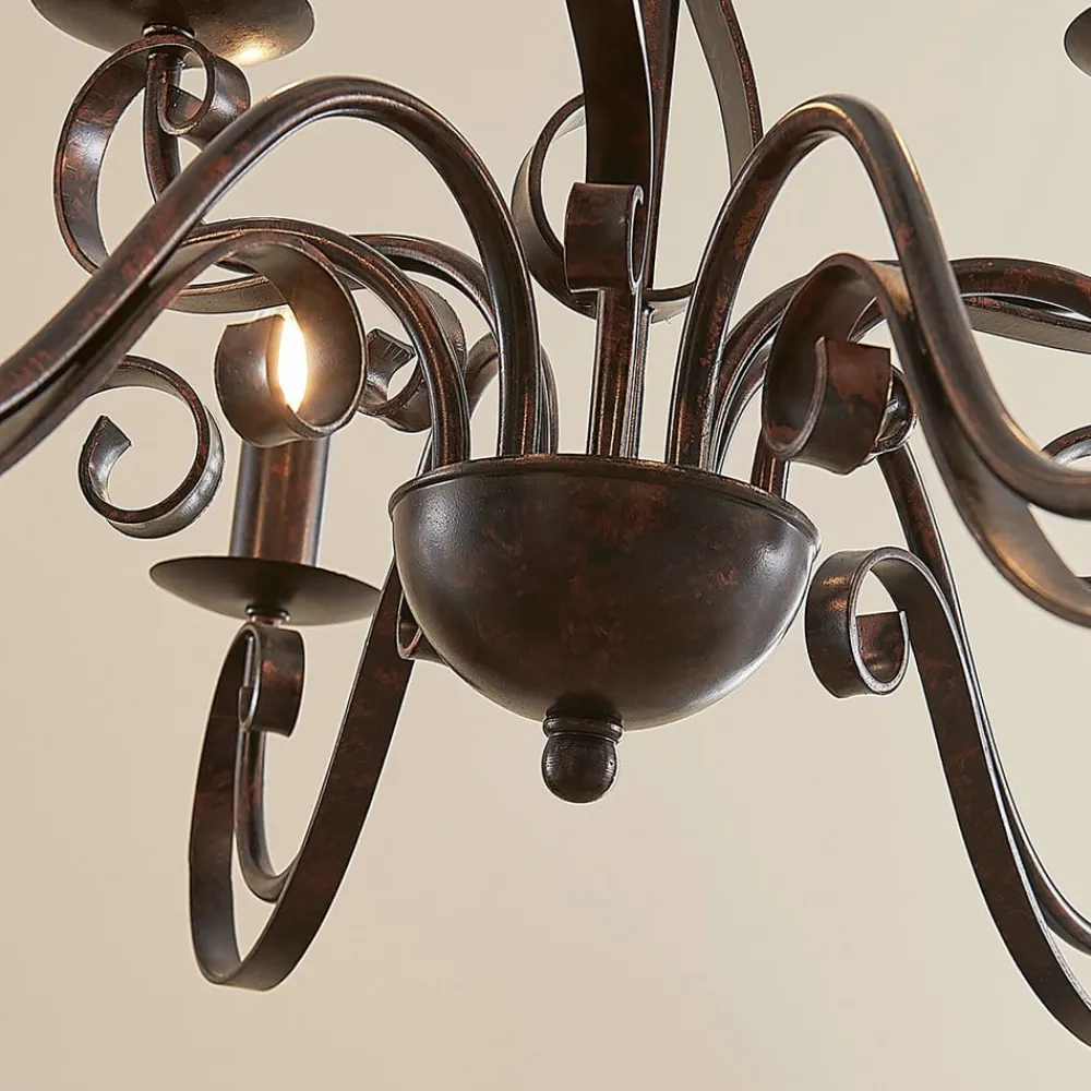 Lindby lysekrone Caleb, 9 lyskilder, rustfarvet, metal, E14