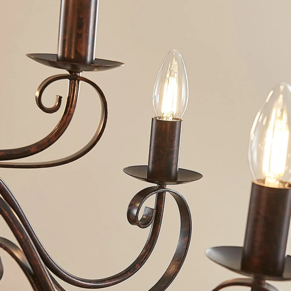 Lindby lysekrone Caleb, 9 lyskilder, rustfarvet, metal, E14