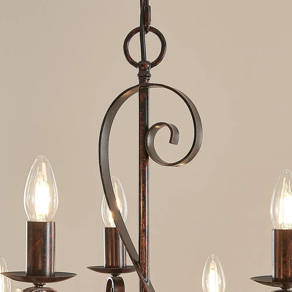 Lindby lysekrone Caleb, 9 lyskilder, rustfarvet, metal, E14