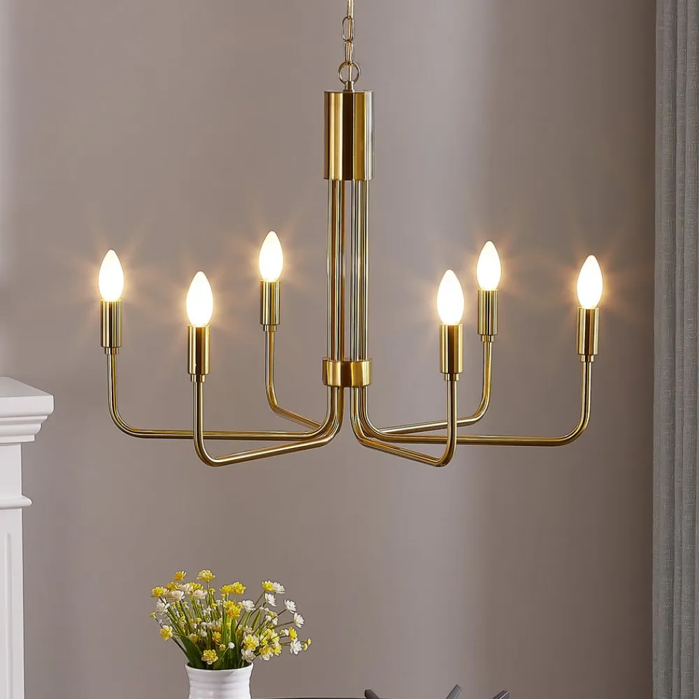 Lindby lysekrone Elanova, messing, 6 lyskilder, Ø 70 cm, E14