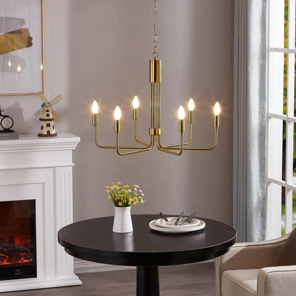 Lindby lysekrone Elanova, messing, 6 lyskilder, Ø 70 cm, E14