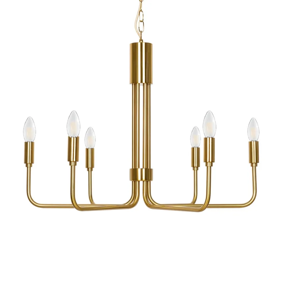 Lindby lysekrone Elanova, messing, 6 lyskilder, Ø 70 cm, E14