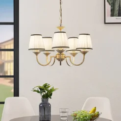 lysekrone Lumiel, 5-lys, creme/messing, tekstil^Lindby Hot